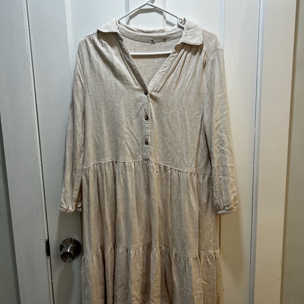 Tiered Beige Long Sleeve Dress
